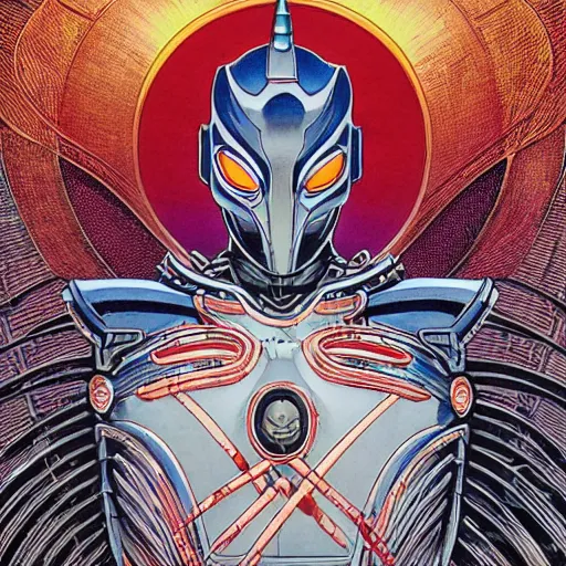 Image similar to portrait of ultraman, symmetrical, by yoichi hatakenaka, masamune shirow, josan gonzales and dan mumford, deayami kojima, takato yamamoto, barclay shaw, karol bak, yukito kishiro