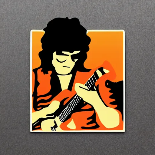 Image similar to 1 9 7 0 - young - jimmy page from led zepelin playing - guitar - solo, sticker - art, svg vector, adobe - illustrator