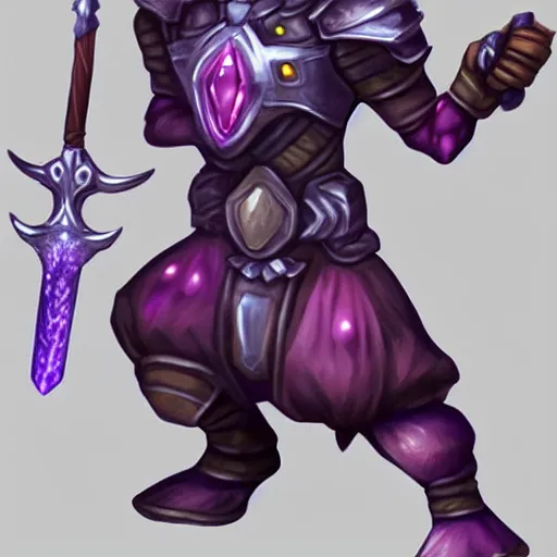 Prompt: armored mouse warrior holding a sword in one hand and reaching for a floating purple crystal with the other, trending on Artstation