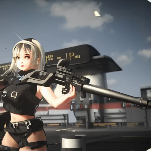 Prompt: azur lane character Enterprise CV-6 in Call of duty. Cinematic shot shown her armed to the teeth with machine guns and rocket launchers, 3D render , rendered on a 2080 ti