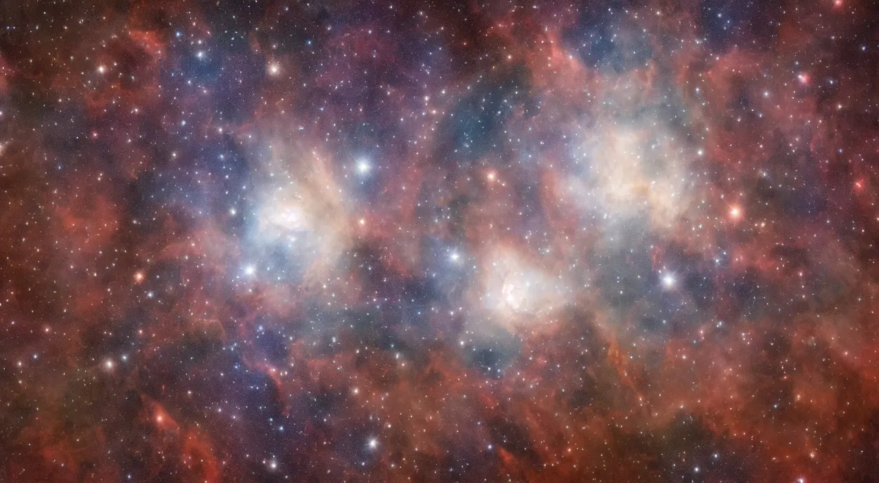 Image similar to Stars forming in nebula, twinkling distant stars, super wide angle