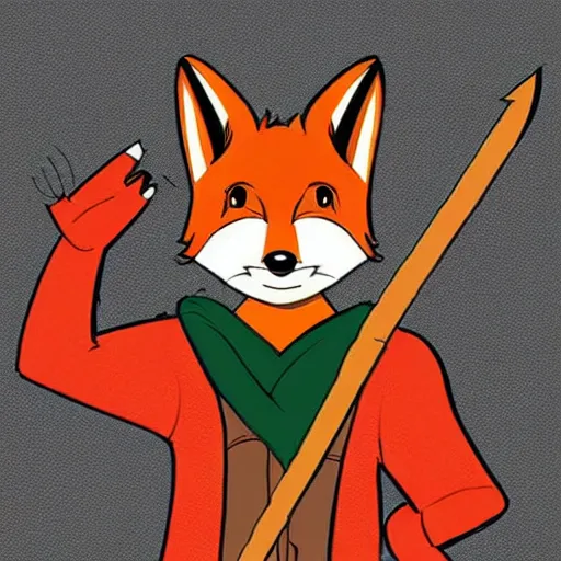 Prompt: Robin Hood anthropomorphic fox, wearing a hoodie, 90s cartoon vhs, trending on FurAffinity