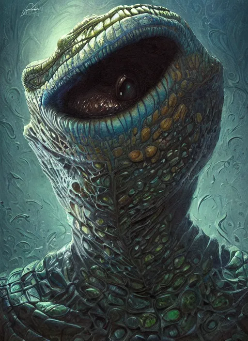 Image similar to aquatic mf doom reptile eyes, blue glowing skin. intricate, elegant, highly detailed, centered, digital painting, artstation, concept art, smooth, sharp focus, illustration, artgerm, tomasz alen kopera, peter mohrbacher, donato giancola, joseph christian leyendecker, wlop, frank frazetta