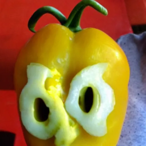 Prompt: A habanero shaped like the head of Bart Simpson