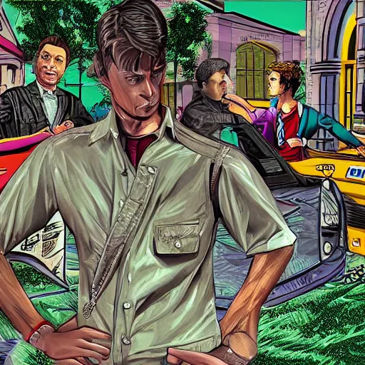 Prompt: tommy vercetti in hogwarts, in style of gta vice city