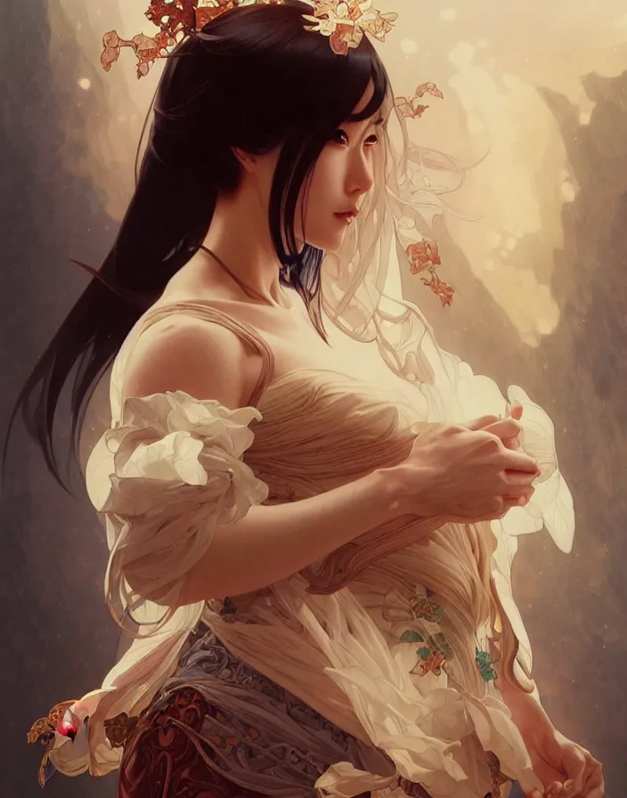 Image similar to portrait of ichigo, intricate, elegant, highly detailed, digital painting, artstation, concept art, smooth, sharp focus, illustration, art by artgerm, greg rutkowski, alphonse mucha, uang guangjian, gil elvgren, sachin teng, symmetry!!