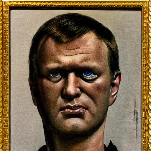 Image similar to Portrait by H.R.Giger of Alexei Navalny abomination, photo-realistic, 2K, highly detailed