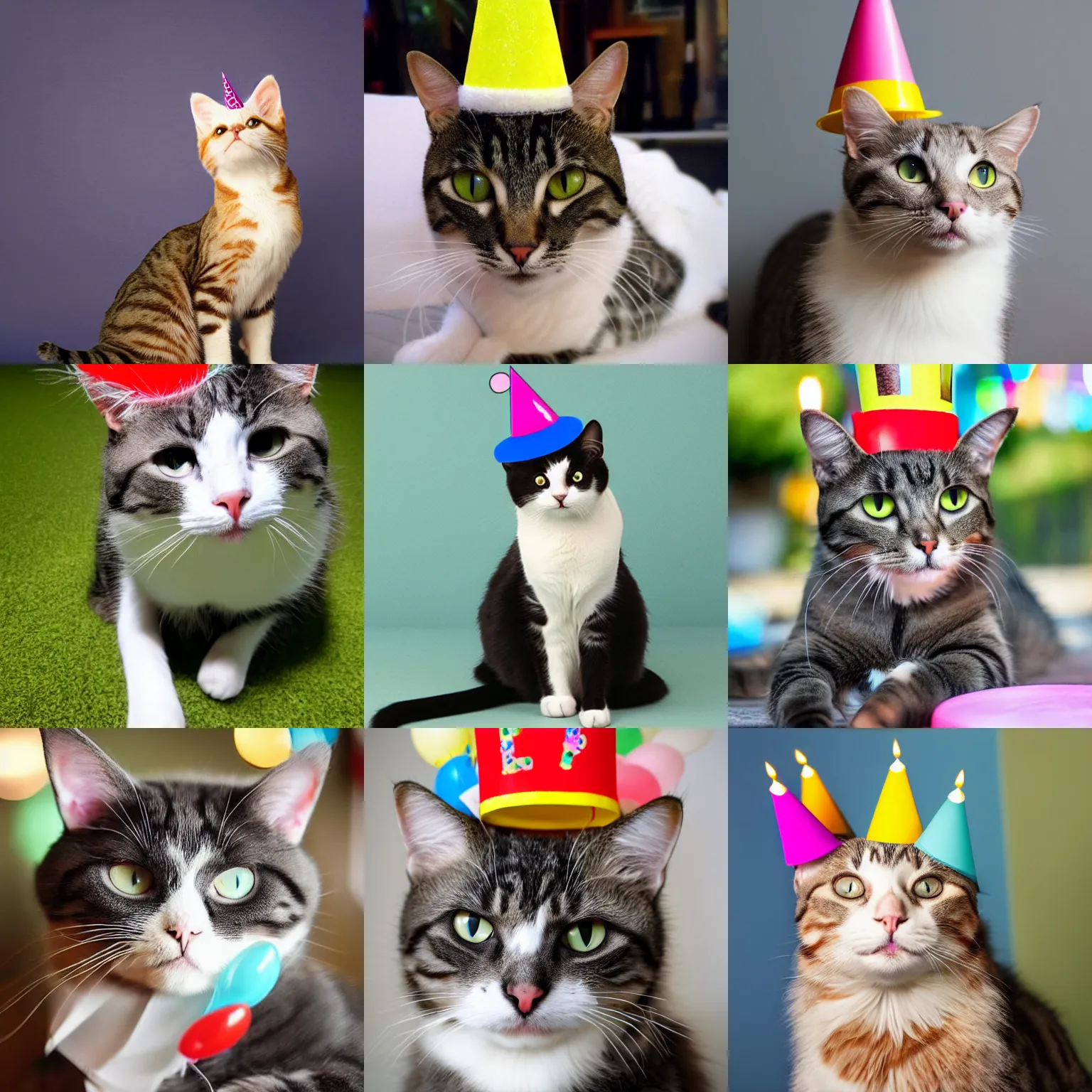 Prompt: cat with a birthday hat on