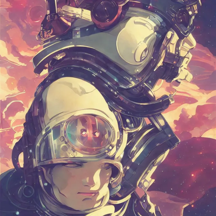 Image similar to anime portrait space pirate captain, futuristic science fiction, mucha, hard shadows and strong rim light, art by jc leyendecker and atey ghailan and sachin teng