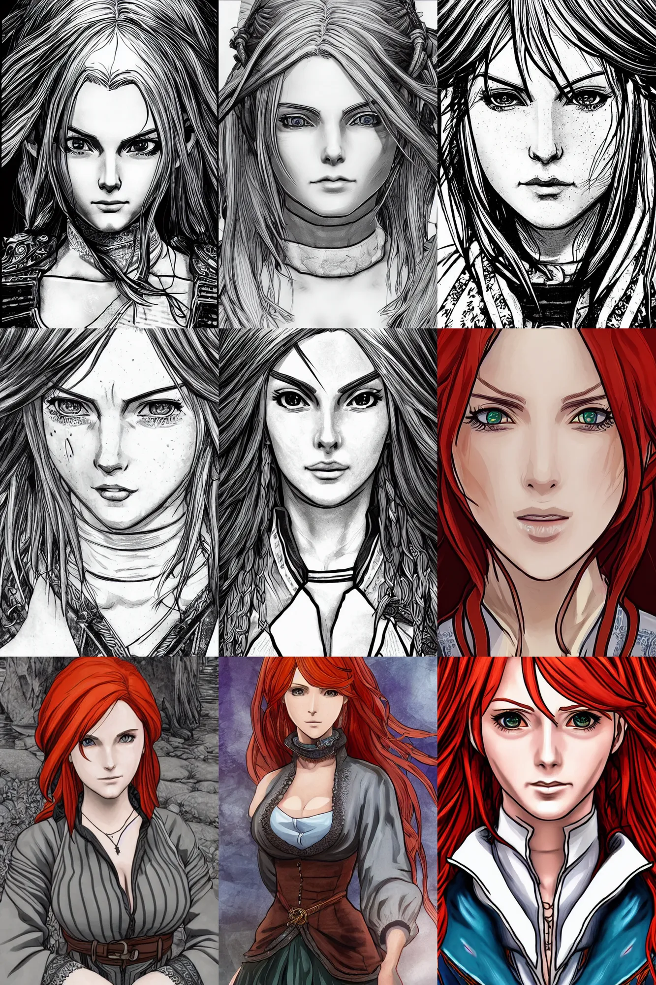 Prompt: alluring highly detailed manga line art portrait of Triss from the Witcher 3, very detailed, realistic, colorful, anime