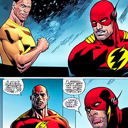 Prompt: The Rock starring as the Flash in the Flash comics