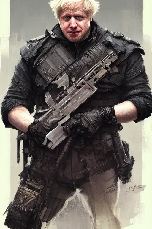 Prompt: Boris Johnson as Punisher, portrait, insanely detailed, digital painting, artstation, concept art, smooth, sharp focus, illustration, cinematic lighting, art by artgerm and greg rutkowski and alphonse mucha