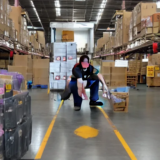 Prompt: danzig working in fedex warehouse