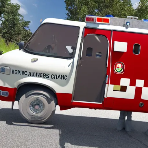 Image similar to big chungus meme, anthropomorphic ambulance shaped like big chungus, fat bugs bunny shaped ambulance, highly detailed 3 d render, unreal engine 5