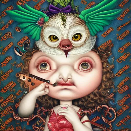 Prompt: out of context painting by Mark Ryden and Todd Schorr highly detailed