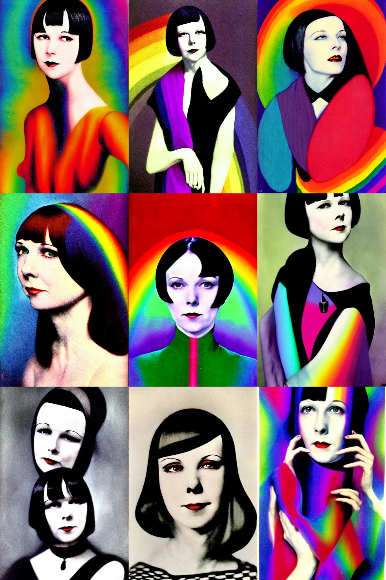 Prompt: portrait of 2 2 yeard old mary louise brooks as a vampire, op art, rainbow