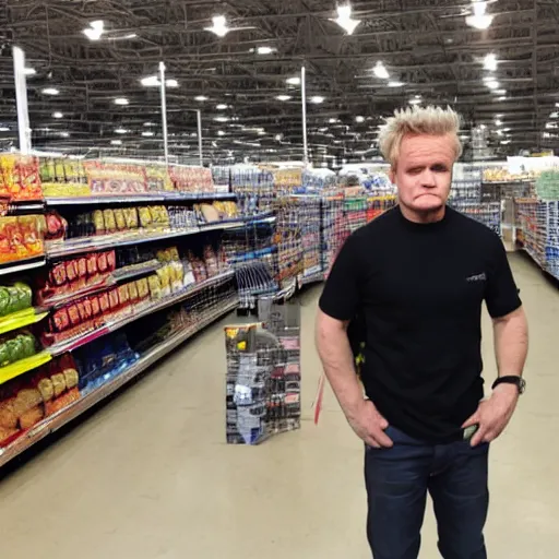 Image similar to angry gordon ramsey standing in a walmart