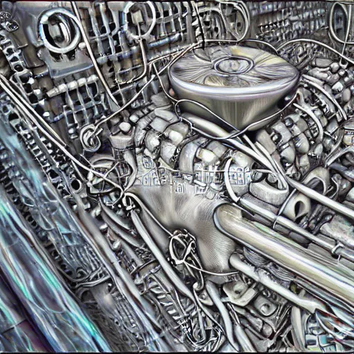 Prompt: ancient quantum computer biomechanical valve body, sharp focus, hyper detailed masterpiece
