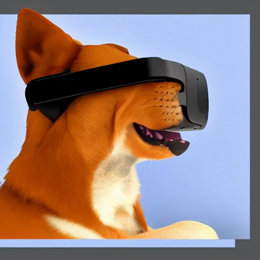 Image similar to dog with a vr headset, 8k, cute, trending on artstation