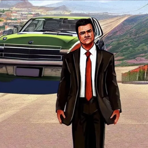 Image similar to Peña Nieto in the style of GTA cover art