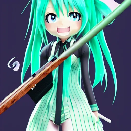 Image similar to hatsune miku with a leek in her hand