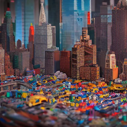 Prompt: new york city made of plastic toys, amazing details, atmospheric, 4 k, aesthetic octane render, warm hue's