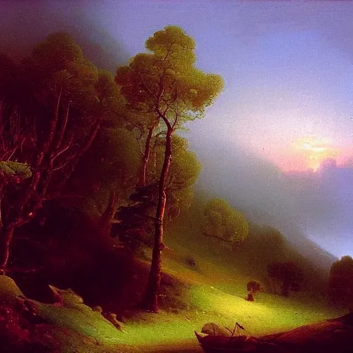 Image similar to aivazovsky's painting. forest landscape. oil on canvas, a masterpiece in the style of aivazovsky.