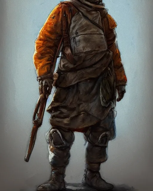 Prompt: a oil / watercolor painting full body character portrait of a homeless soldier / knight in the style of moebius in the style of leonard boyarsky trending on artstation deviantart pinterest detailed photorealistic highlights and shadow hd 8 k post - processing high resolution