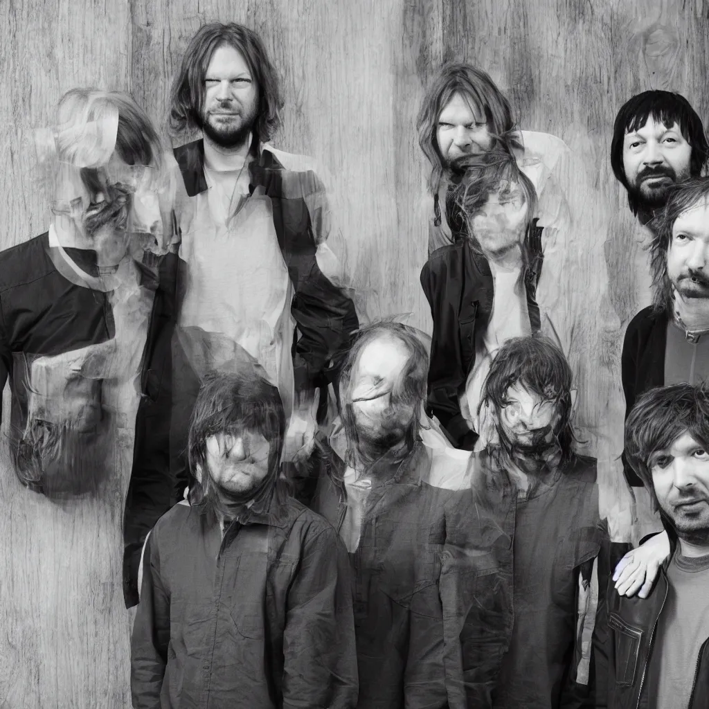 Prompt: band photo of aphex twin, squarepusher and autechre