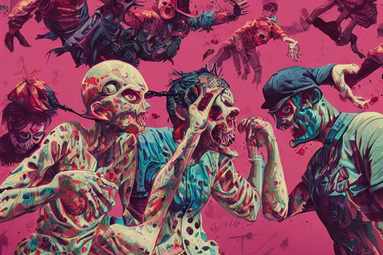 Image similar to zombies having a fight, tristan eaton, victo ngai, artgerm, rhads, ross draws