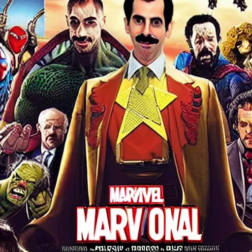 Prompt: borat is part of the marvel cinematic univers, movie poster