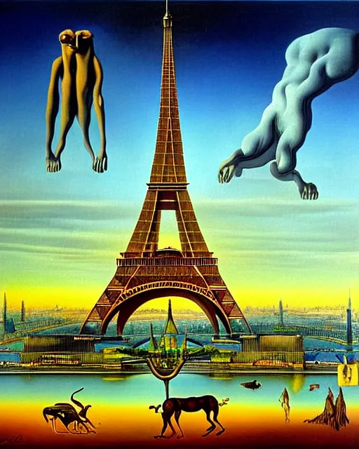 Prompt: scenic view of eiffel tower by salavador dali, surrealism,