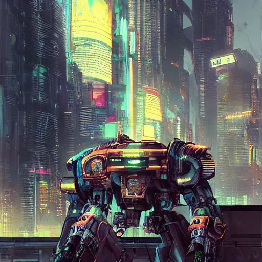 Image similar to giant robot, cyberpunk art by stephan martiniere, behance contest winner, panfuturism, dystopian art, poster art, sci - fi