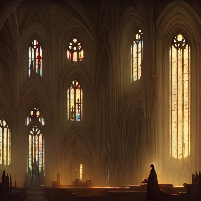 Prompt: curch with chapel, glory light, digital painting, greg rutkowski, artstation, cinematic, matte painting