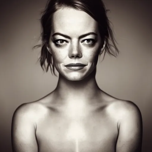 Image similar to headshot portrait photo of a beautiful emma stone, smooth skin, by lee jeffries