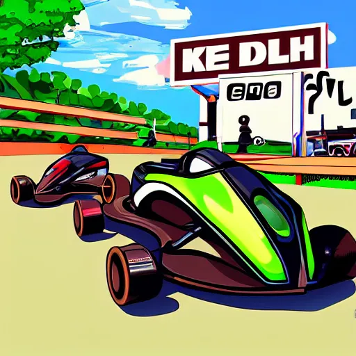 Prompt: Go-Kart race to the death, cell shaded, digital art