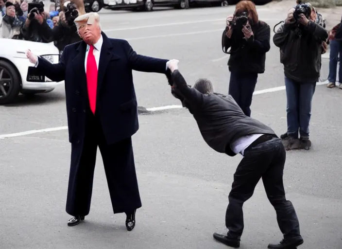 Prompt: paparazzi photograph of donald trump being publicly humiliated, 8 k