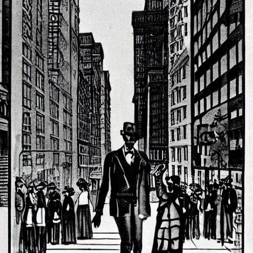 Prompt: Ru Paul walking down a New York City street. Illustration from 1920.