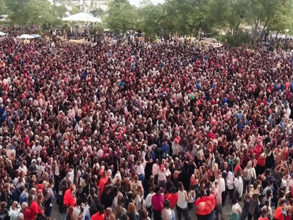 Prompt: 1000 humans for a choir and sing to welcome the lord's arrival