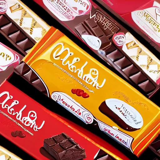 Image similar to chocolate candy bar packaging, 2 0 0 0 s style, very appealing, marketing photo
