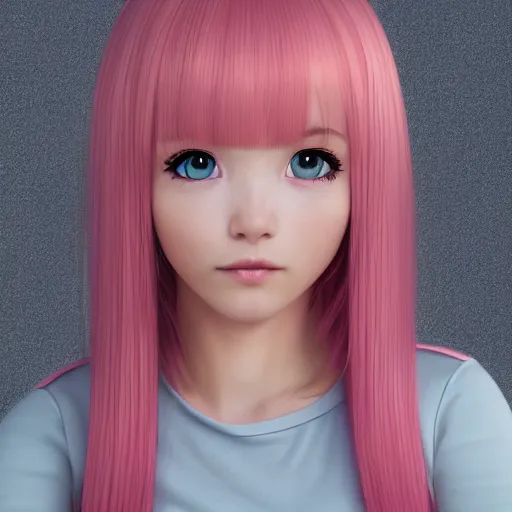 Image similar to A portrait of Nikki from Shining Nikki and Love Nikki, a cute 3d cgi toon young woman with long light pink hair, full bangs, hazel eyes, full round face, light makeup, pale skin, Chinese heritage, medium shot, mid-shot, hyperdetailed, 8k, trending on artstation, as a Pixar character