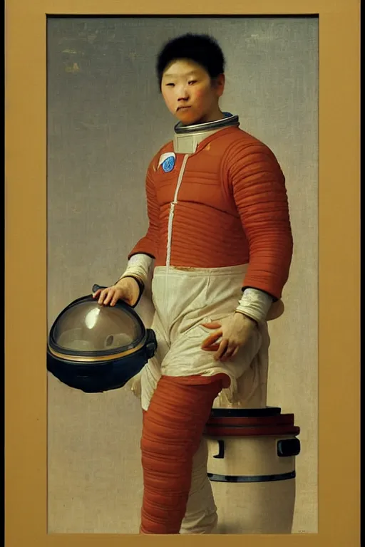 Image similar to portrait of a astronaut in astronaut closed helmet, chinese meticulous painting, by bouguereau