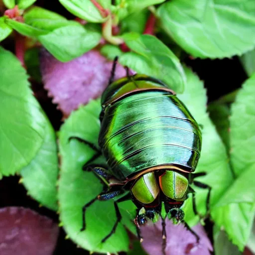 Image similar to shiny green rose chafer in gogos, basil style painted