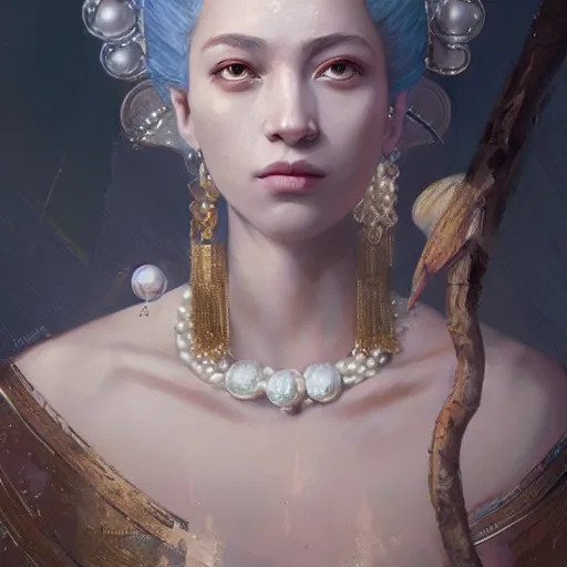 Image similar to a beautiful portrait of a pearl goddess by greg rutkowski and raymond swanland, trending on artstation, ultra realistic digital art