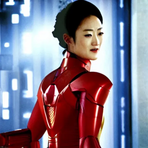 Prompt: film still of chinese actress gong li in iron man