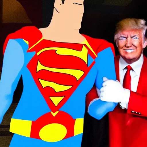 Prompt: Super Man shaking Donald Trump\'s hand