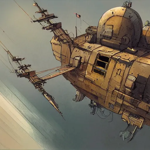 Prompt: flying ship by Ian McQue