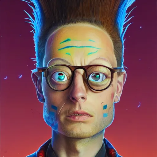 Image similar to lucky mohawk projector portrait by gaston bussierre and charles vess and james jean and erik jones and rhads, inspired by rick and morty, epic, funny, huge scale, beautiful fine face features, intricate high details, sharp, ultradetailed