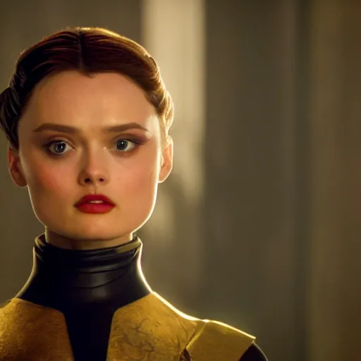 Image similar to bella heathcote as padme amidala on naboo golden hour cinematic