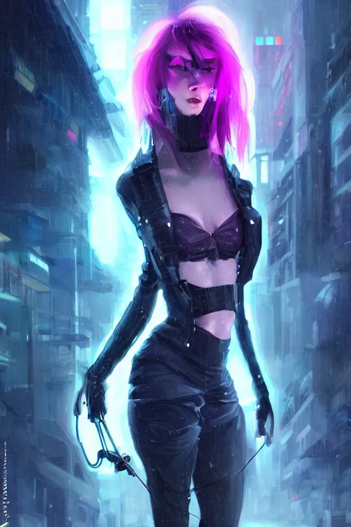 Image similar to portrait futuristic confidence cyberpunk young female Musketeer, in futuristic stormy heavy snowy tokyo rooftop cyberpunk night, ssci-fi, fantasy, intricate, very very beautiful, elegant, neon light, highly detailed, digital painting, concept art, human anatomy, soft light, hdri, smooth, sharp focus, illustration, art by tian zi and craig mullins and WLOP and alphonse mucha